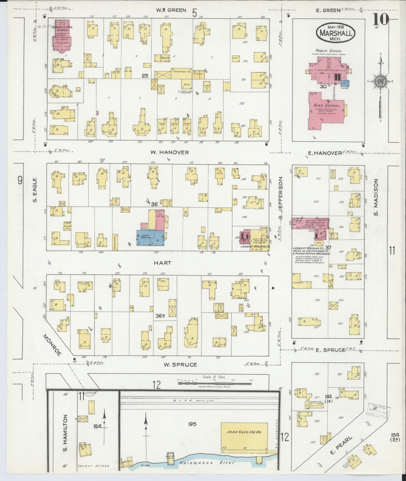Sanborn Fire Insurance Map from Marshall, Calhoun County, Michigan (1916), Sheet #0010 - Complete Map Set gallery image, historic Sanborn map, vintage wall art, Michigan Michigan