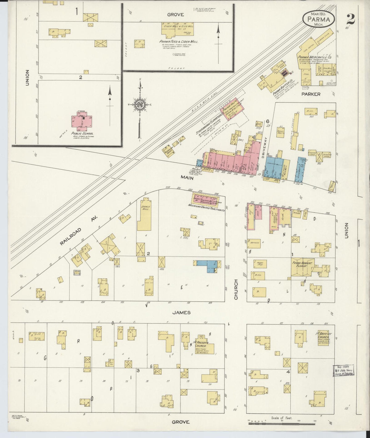 Sanborn Fire Insurance Map from Parma, Jackson County, Michigan (1913), Sheet #0002 - Historic Sanborn Fire Insurance Map Print, vintage old map wall art, antique decor, genealogy gift, Michigan Michigan map