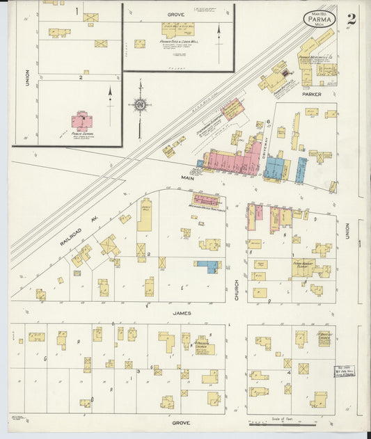 Sanborn Fire Insurance Map from Parma, Jackson County, Michigan (1913), Sheet #0002 - Historic Sanborn Fire Insurance Map Print, vintage old map wall art, antique decor, genealogy gift, Michigan Michigan map