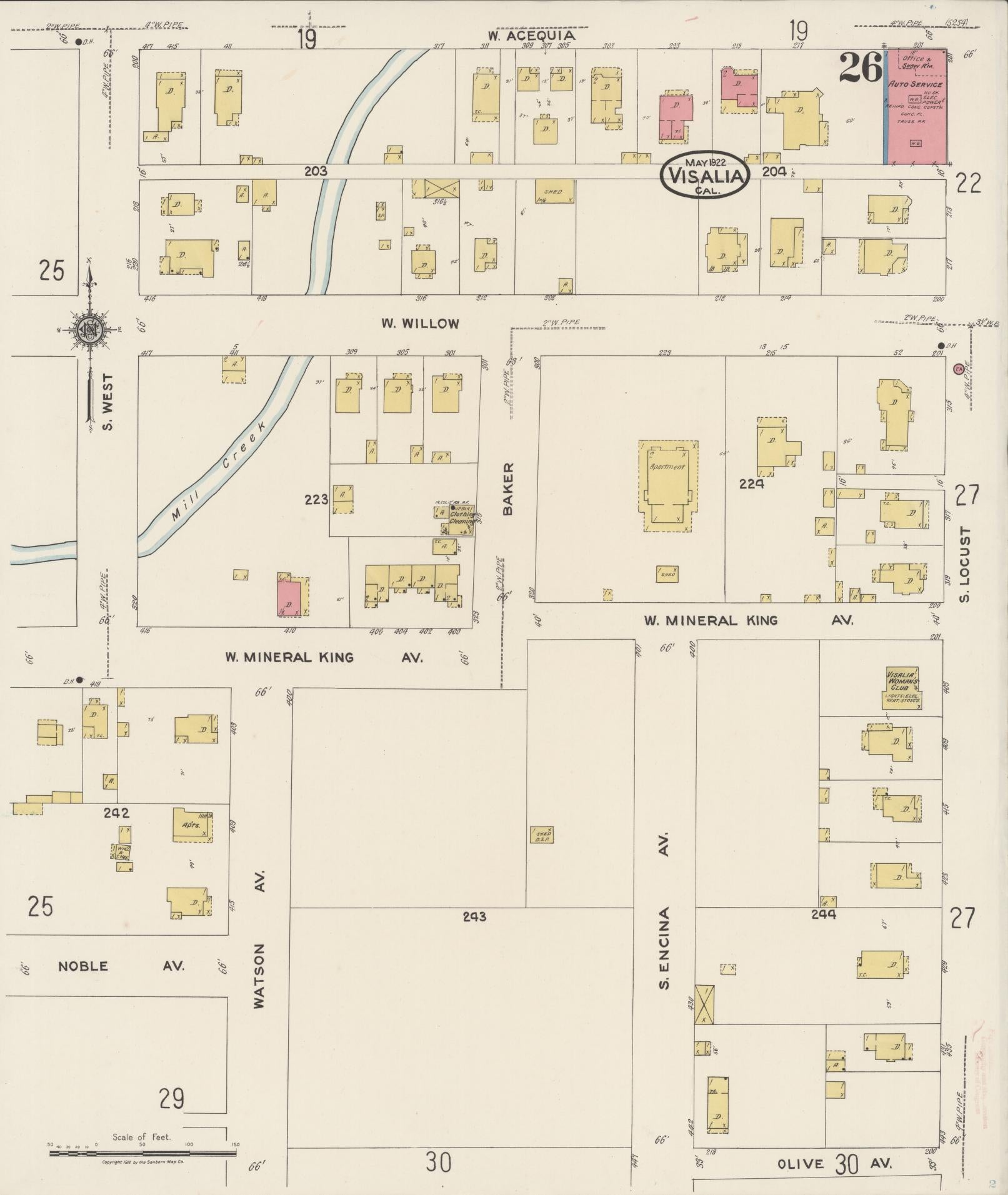 Sanborn Fire Insurance Map from Visalia, Tulare County, California (1922), Sheet #0026 - Complete Map Set gallery image, historic Sanborn map, vintage wall art, California California