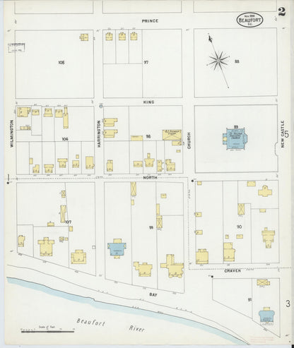 Sanborn Fire Insurance Map from Beaufort, Beaufort County, South Carolina (1899), Sheet #0002 - Complete Map Set gallery image, historic Sanborn map, vintage wall art, South Carolina South Carolina