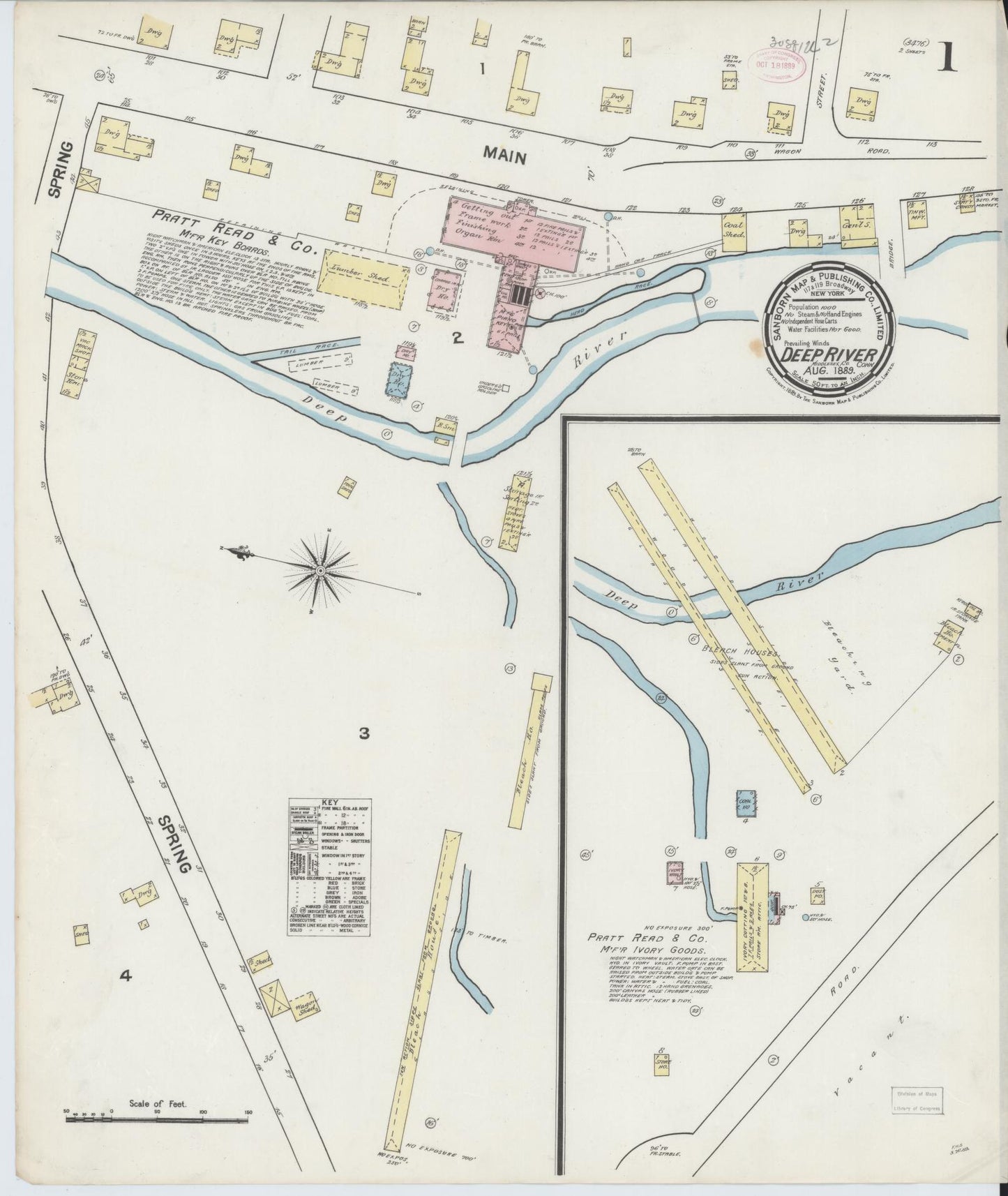 Sanborn Fire Insurance Map from Deep River, Middlesex County, Connecticut (1889), Sheet #0001 - Historic Sanborn Fire Insurance Map Print, vintage old map wall art, antique decor, genealogy gift, Connecticut Connecticut map