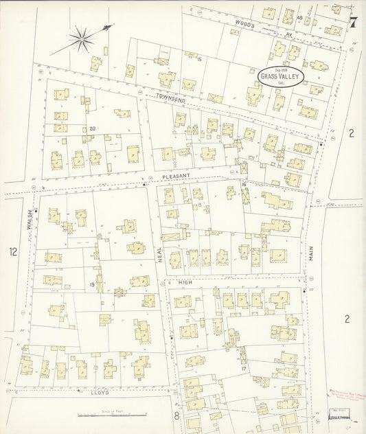 Sanborn Fire Insurance Map from Grass Valley, Nevada County, California (1898), Sheet #0007 - Historic Sanborn Fire Insurance Map Print, vintage old map wall art, antique decor, genealogy gift, Grass Valley Nevada map