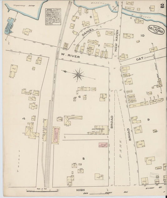 Sanborn Fire Insurance Map from Milford, New Haven County, Connecticut (1884), Sheet #0002 - Historic Sanborn Fire Insurance Map Print, vintage old map wall art, antique decor, genealogy gift, Connecticut Connecticut map