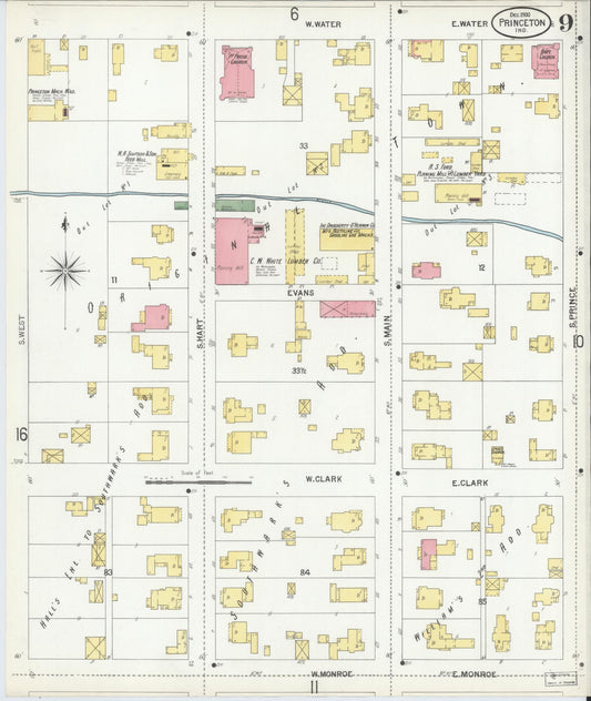 Sanborn Fire Insurance Map from Princeton, Gibson County, Indiana (1900), Sheet #0009 - Historic Sanborn Fire Insurance Map Print, vintage old map wall art, antique decor, genealogy gift, Indiana Indiana map