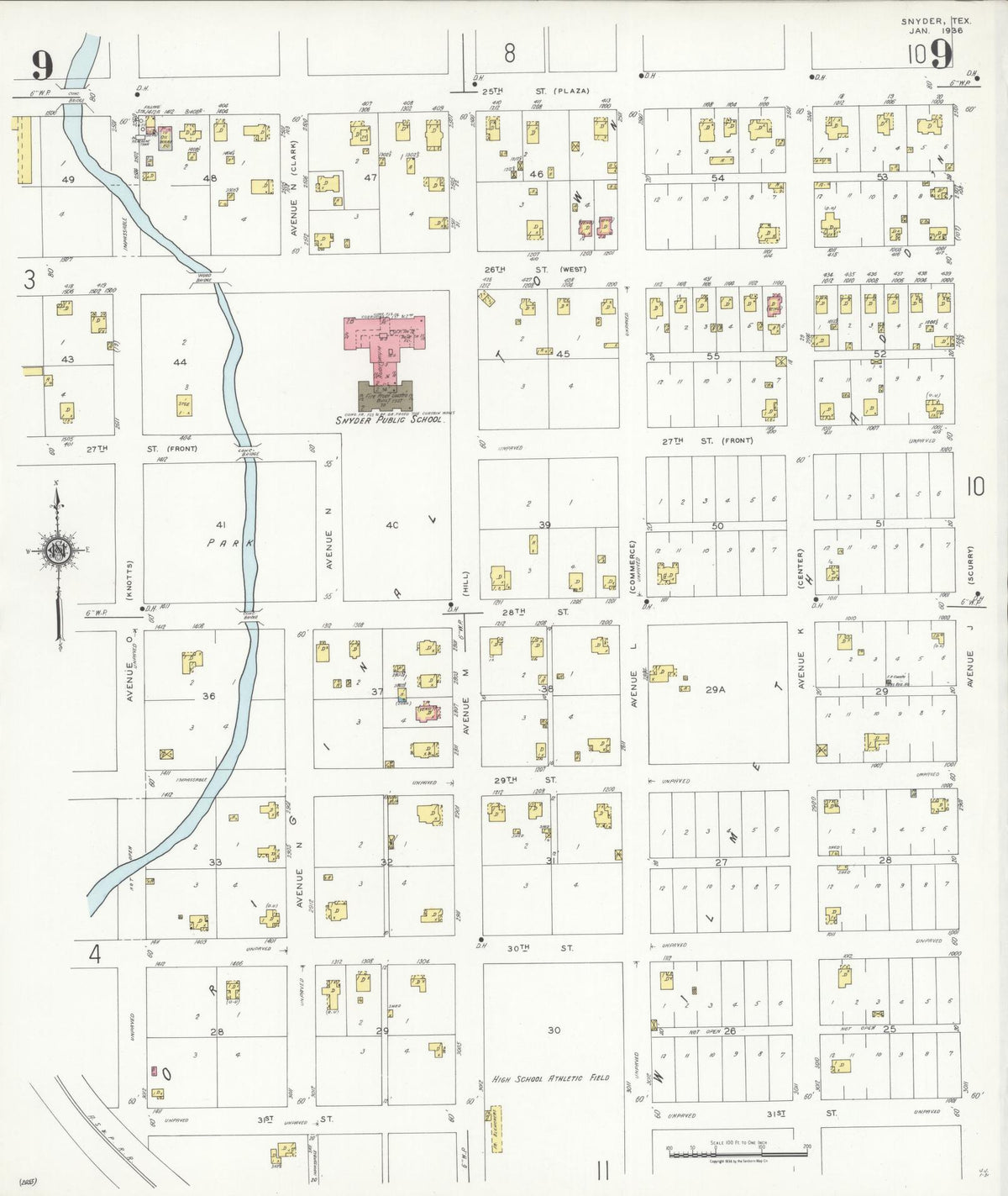 Sanborn Fire Insurance Map from Snyder, Scurry County, Texas (1936), Sheet #0009 - Complete Map Set gallery image, historic Sanborn map, vintage wall art, Texas Texas