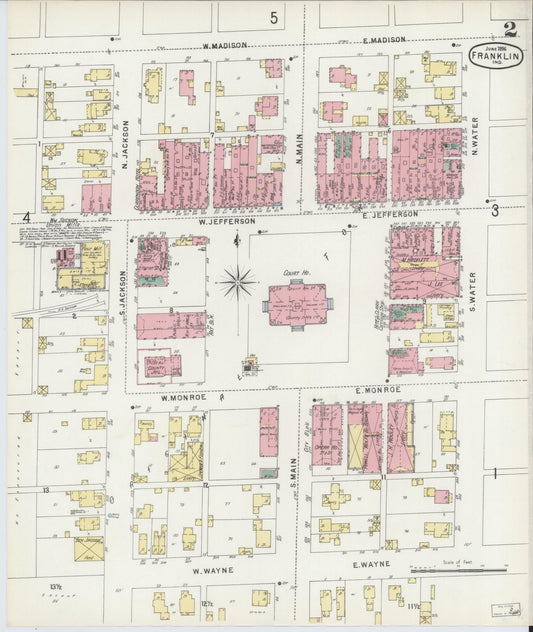 Sanborn Fire Insurance Map from Franklin, Johnson County, Indiana (1896), Sheet #0002 - Historic Sanborn Fire Insurance Map Print, vintage old map wall art, antique decor, genealogy gift, Indiana Indiana map