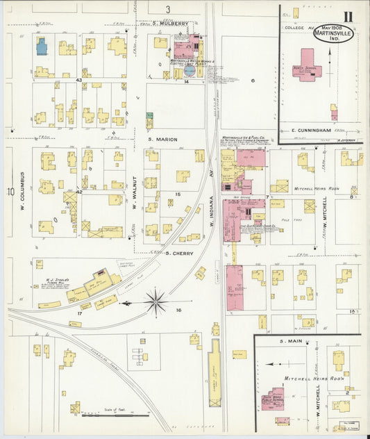 Sanborn Fire Insurance Map from Martinsville, Morgan County, Indiana (1908), Sheet #0011 - Historic Sanborn Fire Insurance Map Print, vintage old map wall art, antique decor, genealogy gift, Indiana Indiana map