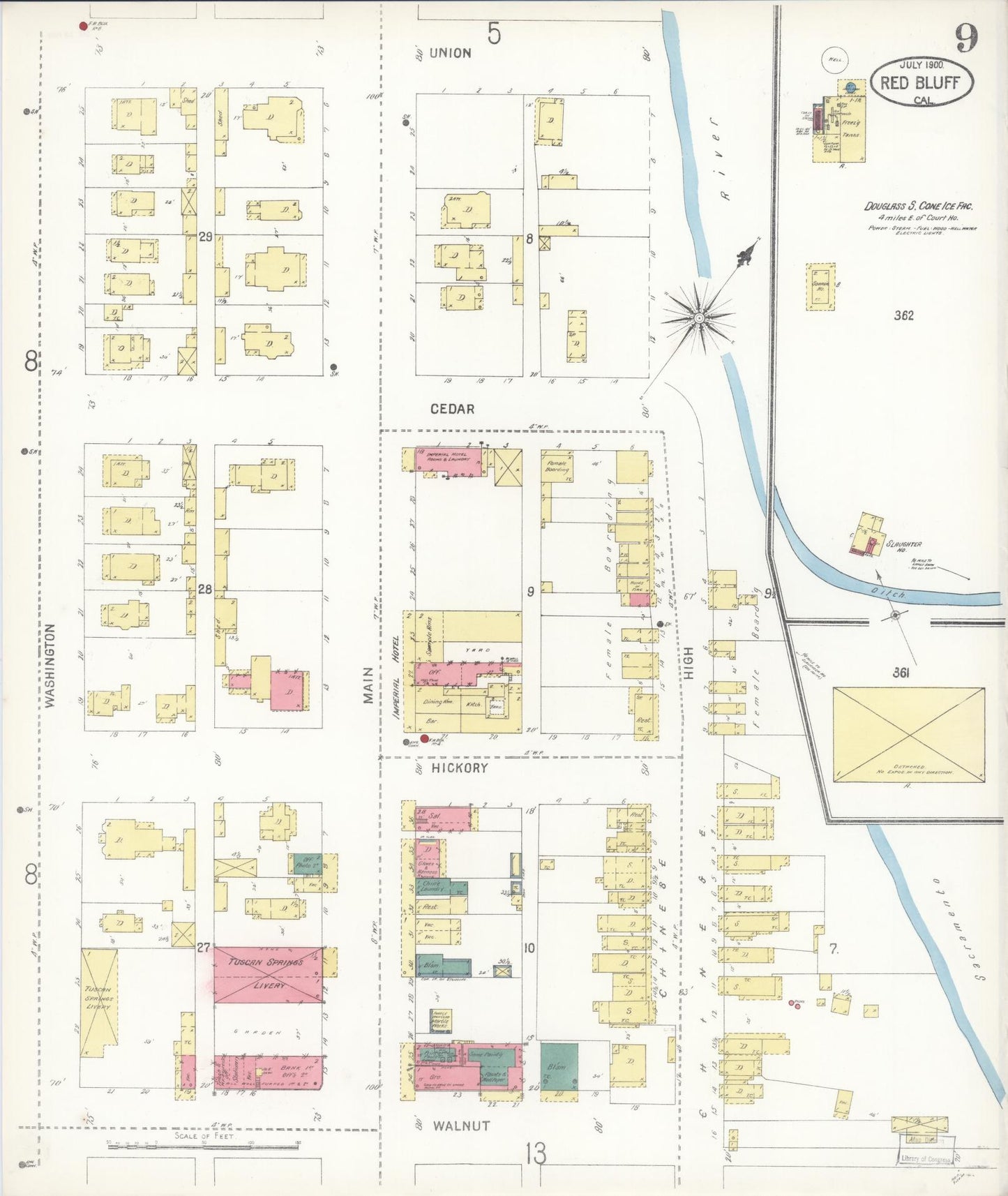 Sanborn Fire Insurance Map from Red Bluff, Tehama County, California (1900), Sheet #0009 - Complete Map Set gallery image, historic Sanborn map, vintage wall art, California California