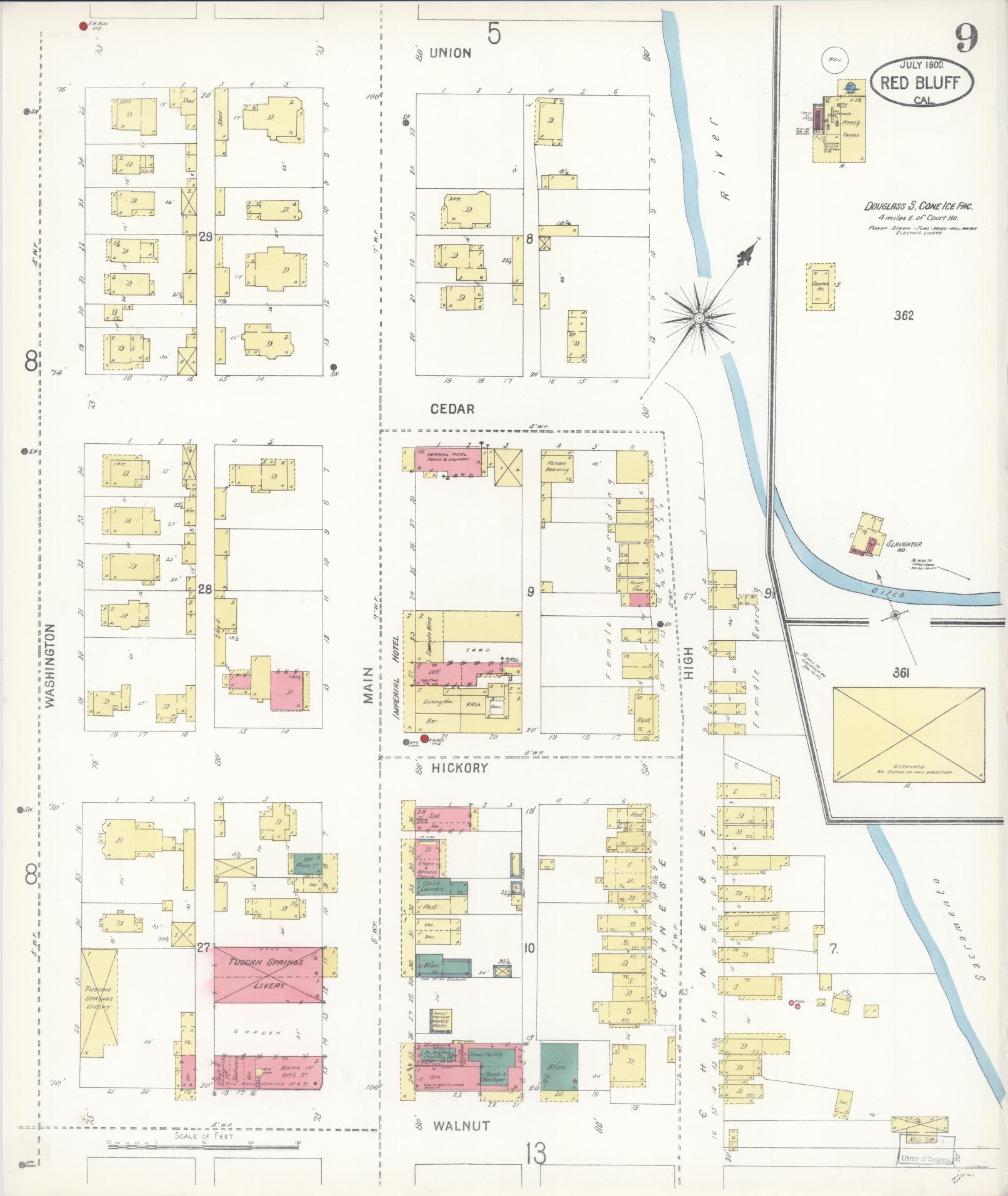 Sanborn Fire Insurance Map from Red Bluff, Tehama County, California (1900), Sheet #0009 - Complete Map Set gallery image, historic Sanborn map, vintage wall art, California California