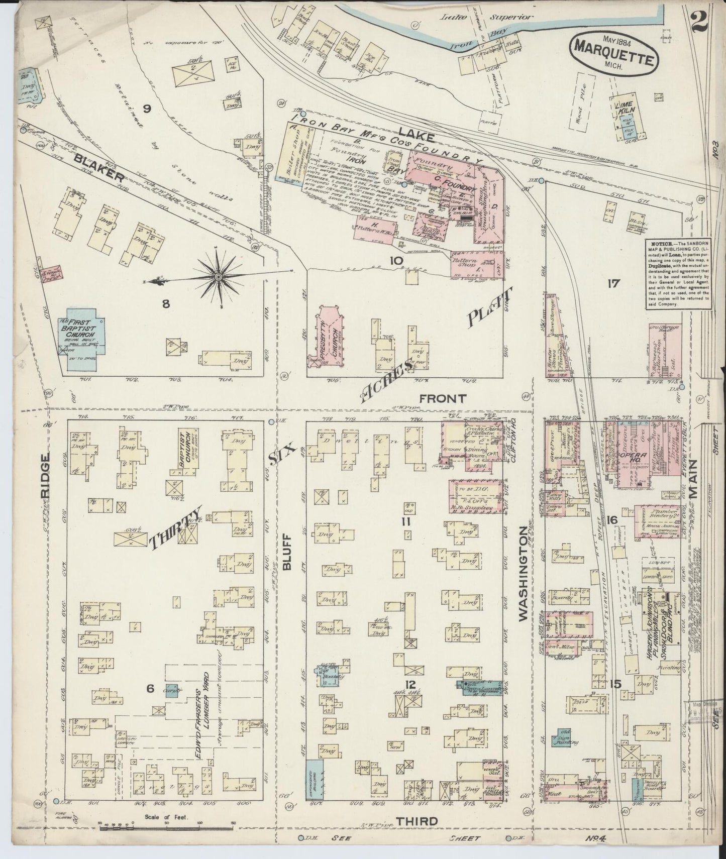 Sanborn Fire Insurance Map from Marquette, Marquette County, Michigan (1884), Sheet #0002 - Historic Sanborn Fire Insurance Map Print, vintage old map wall art, antique decor, genealogy gift, Michigan Michigan map