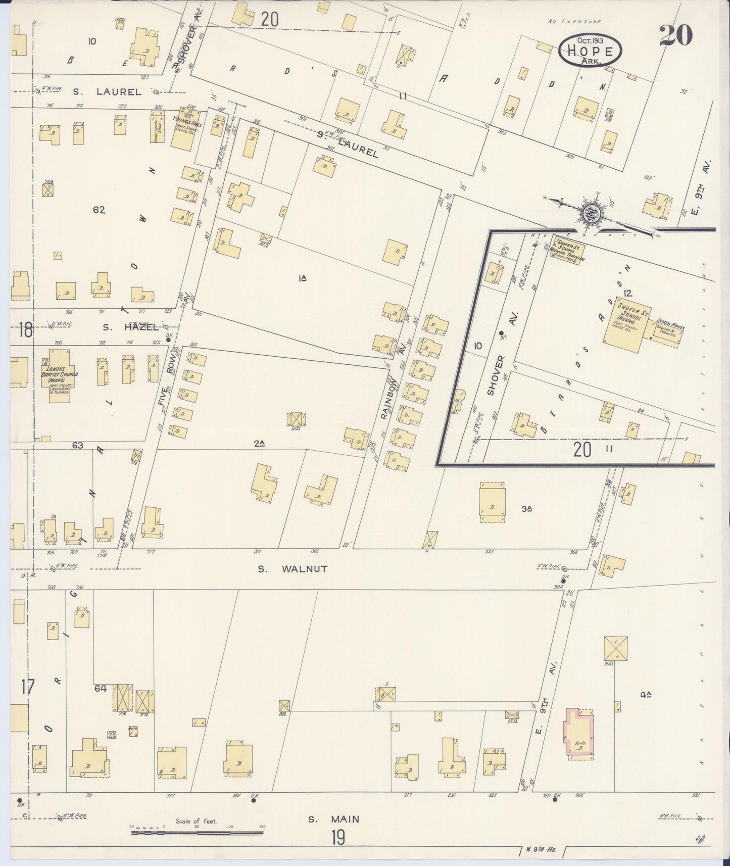 Sanborn Fire Insurance Map from Hope, Hempstead County, Arkansas (1913), Sheet #0020 - Complete Map Set gallery image, historic Sanborn map, vintage wall art, Arkansas Arkansas