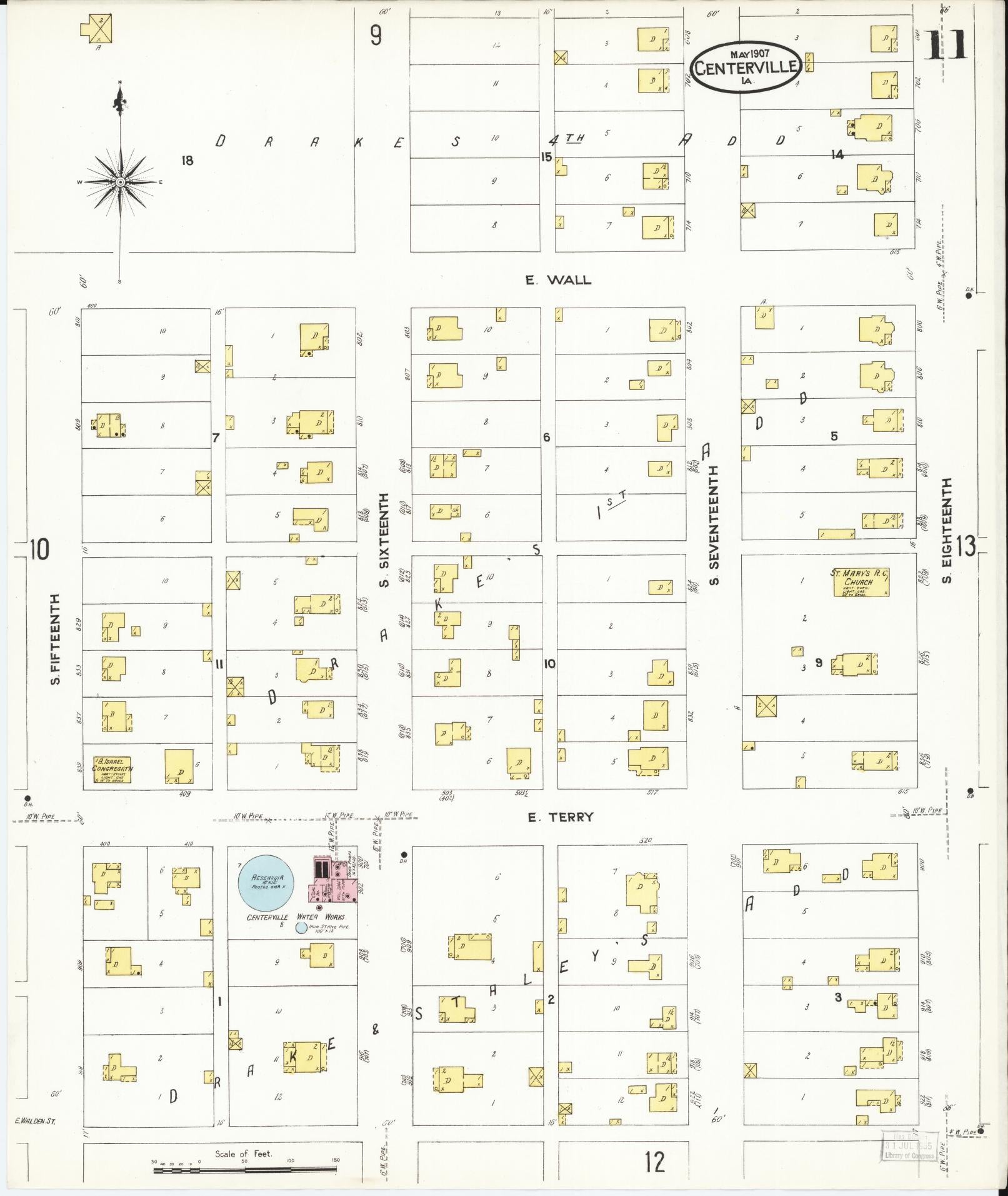 Sanborn Fire Insurance Map from Centerville, Appanoose County, Iowa (1907), Sheet #0011 - Historic Sanborn Fire Insurance Map Print, vintage old map wall art