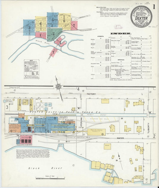 Sanborn Fire Insurance Map from Dexter, Jefferson County, New York (1911), Sheet #0001 - Historic Sanborn Fire Insurance Map Print, vintage old map wall art, antique decor, genealogy gift, New York New York map