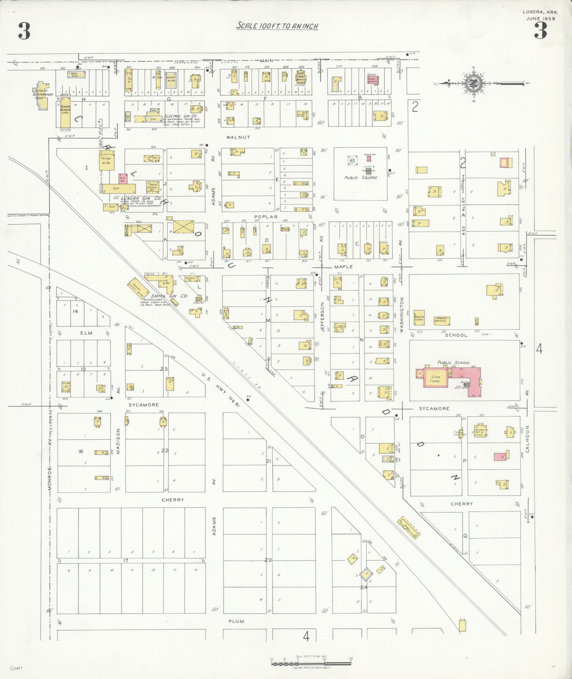 Sanborn Fire Insurance Map from Luxora, Mississippi County, Arkansas (1939), Sheet #0003 - Historic Sanborn Fire Insurance Map Print, vintage old map wall art, antique decor, genealogy gift, Arkansas Arkansas map