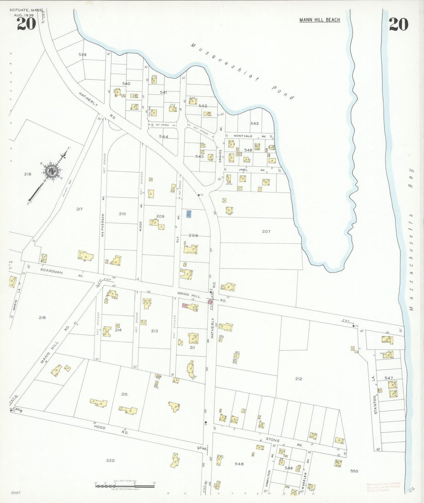 Sanborn Fire Insurance Map from Scituate, Plymouth County, Massachusetts (1939), Sheet #0020 - Complete Map Set gallery image, historic Sanborn map, vintage wall art, Massachusetts Massachusetts