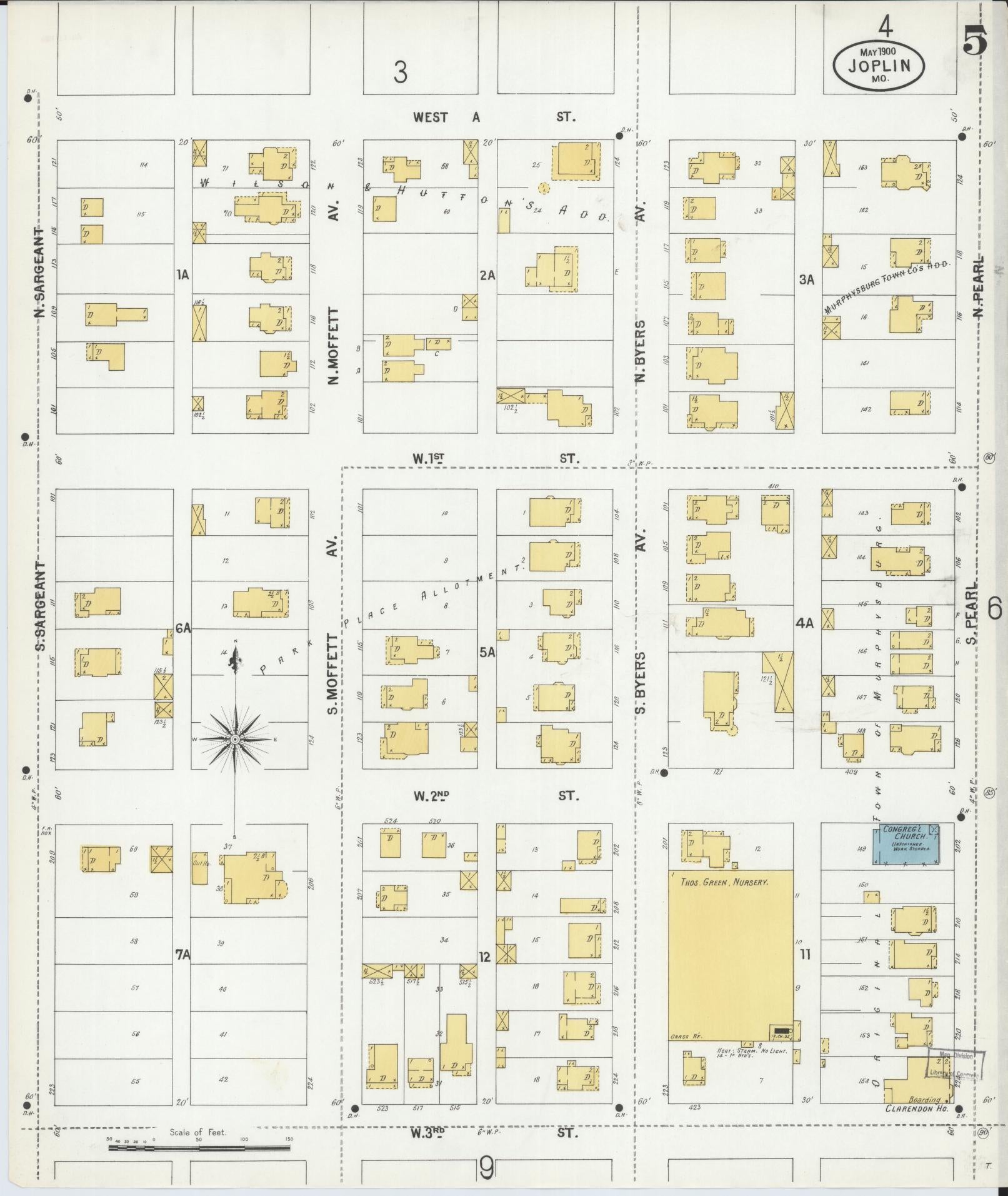 Sanborn Fire Insurance Map from Joplin, Jasper County, Missouri (1900), Sheet #0005 - Complete Map Set gallery image, historic Sanborn map, vintage wall art, Missouri Missouri