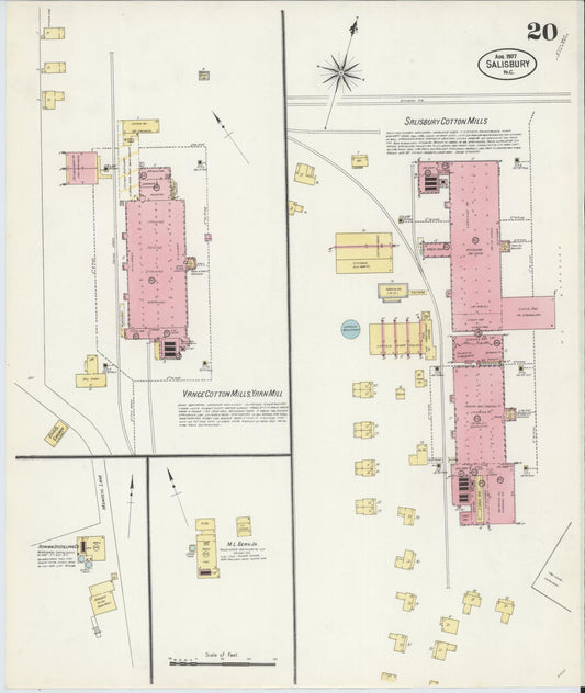 Sanborn Fire Insurance Map from Salisbury, Rowan County, North Carolina (1907), Sheet #0020 - Historic Sanborn Fire Insurance Map Print, vintage old map wall art, antique decor, genealogy gift, North Carolina North Carolina map