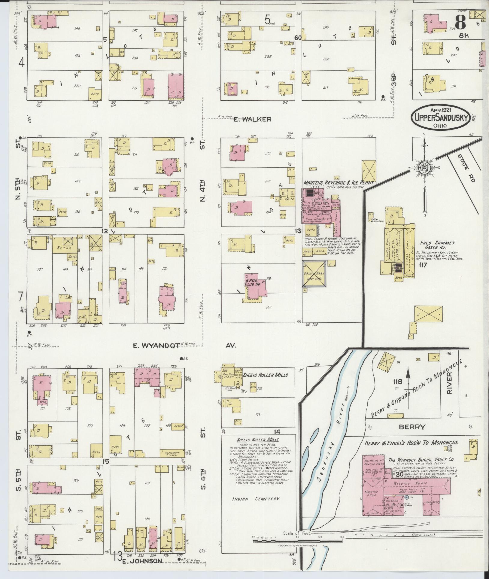 Sanborn Fire Insurance Map from Upper Sandusky, Wyandot County, Ohio (1921), Sheet #0008 - Historic Sanborn Fire Insurance Map Print, vintage old map wall art, antique decor, genealogy gift, Ohio Ohio map