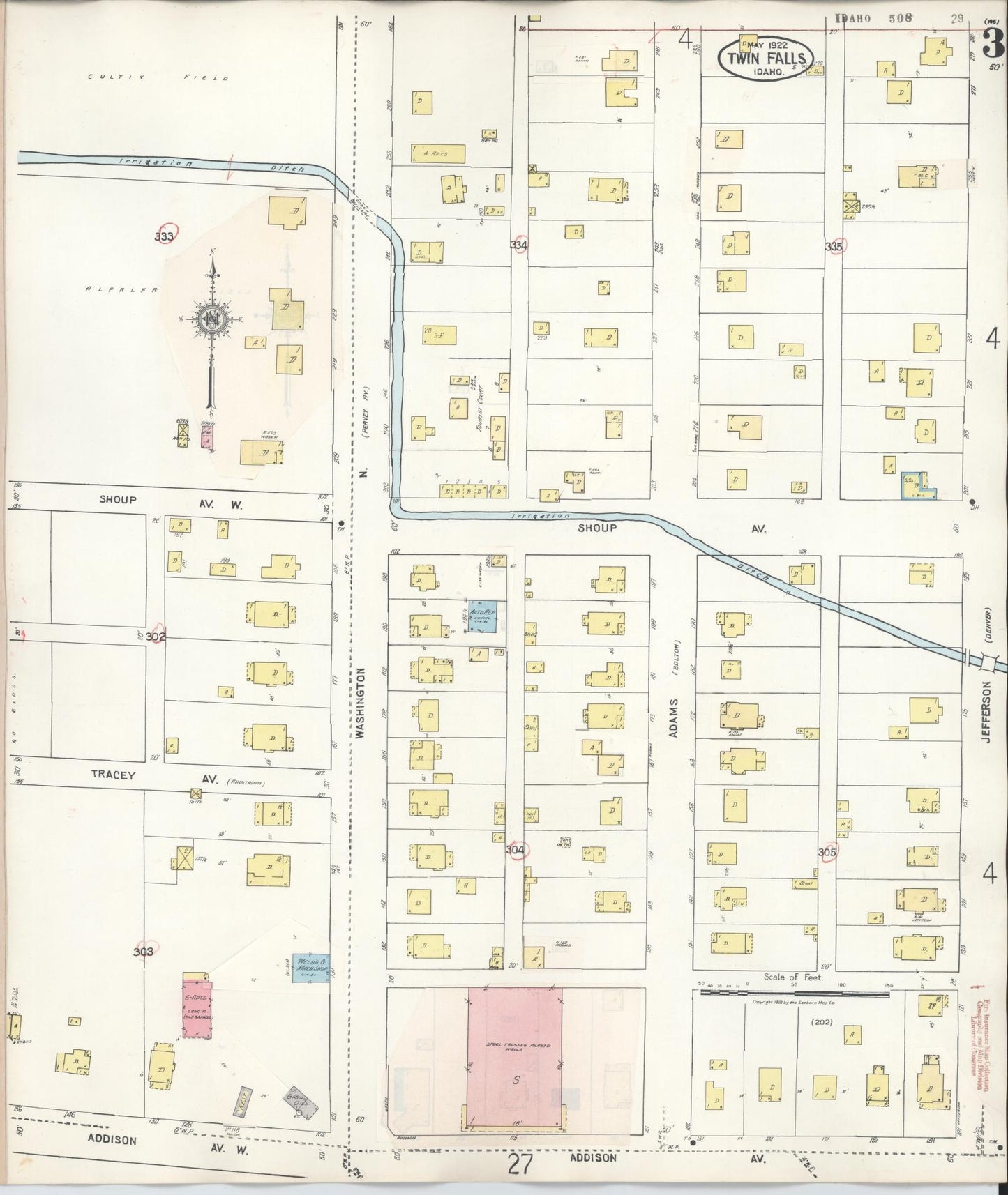 Sanborn Fire Insurance Map from Twin Falls, Twin Falls County, Idaho (1949), Sheet #0003 - Complete Map Set gallery image, historic Sanborn map, vintage wall art, Falls Idaho