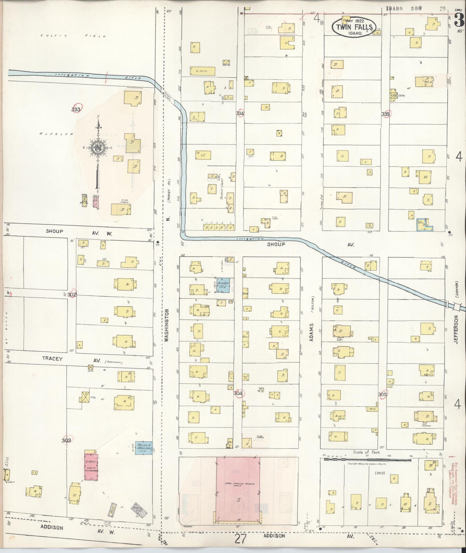 Sanborn Fire Insurance Map from Twin Falls, Twin Falls County, Idaho (1949), Sheet #0003 - Complete Map Set gallery image, historic Sanborn map, vintage wall art, Falls Idaho