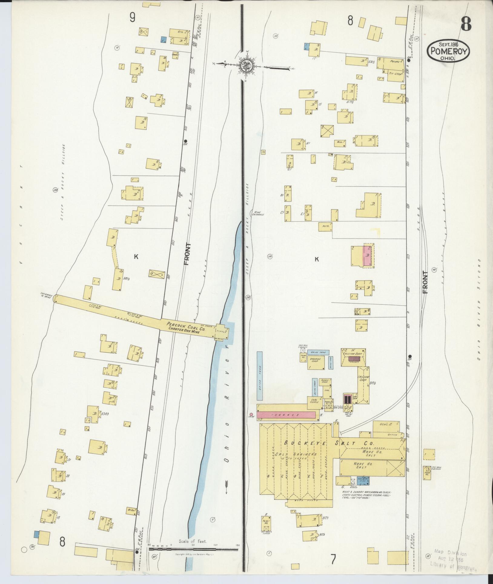 Sanborn Fire Insurance Map from Pomeroy, Meigs County, Ohio (1916), Sheet #0008 - Complete Map Set gallery image, historic Sanborn map, vintage wall art, Ohio Ohio