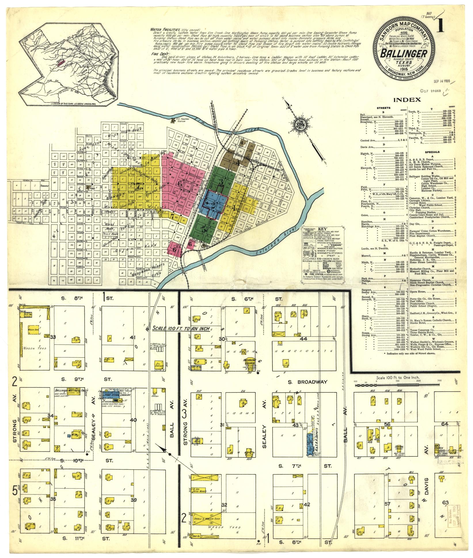 Sanborn Fire Insurance Map from Ballinger, Runnels County, Texas. (1915) – Historic Sanborn Fire Insurance Map Print