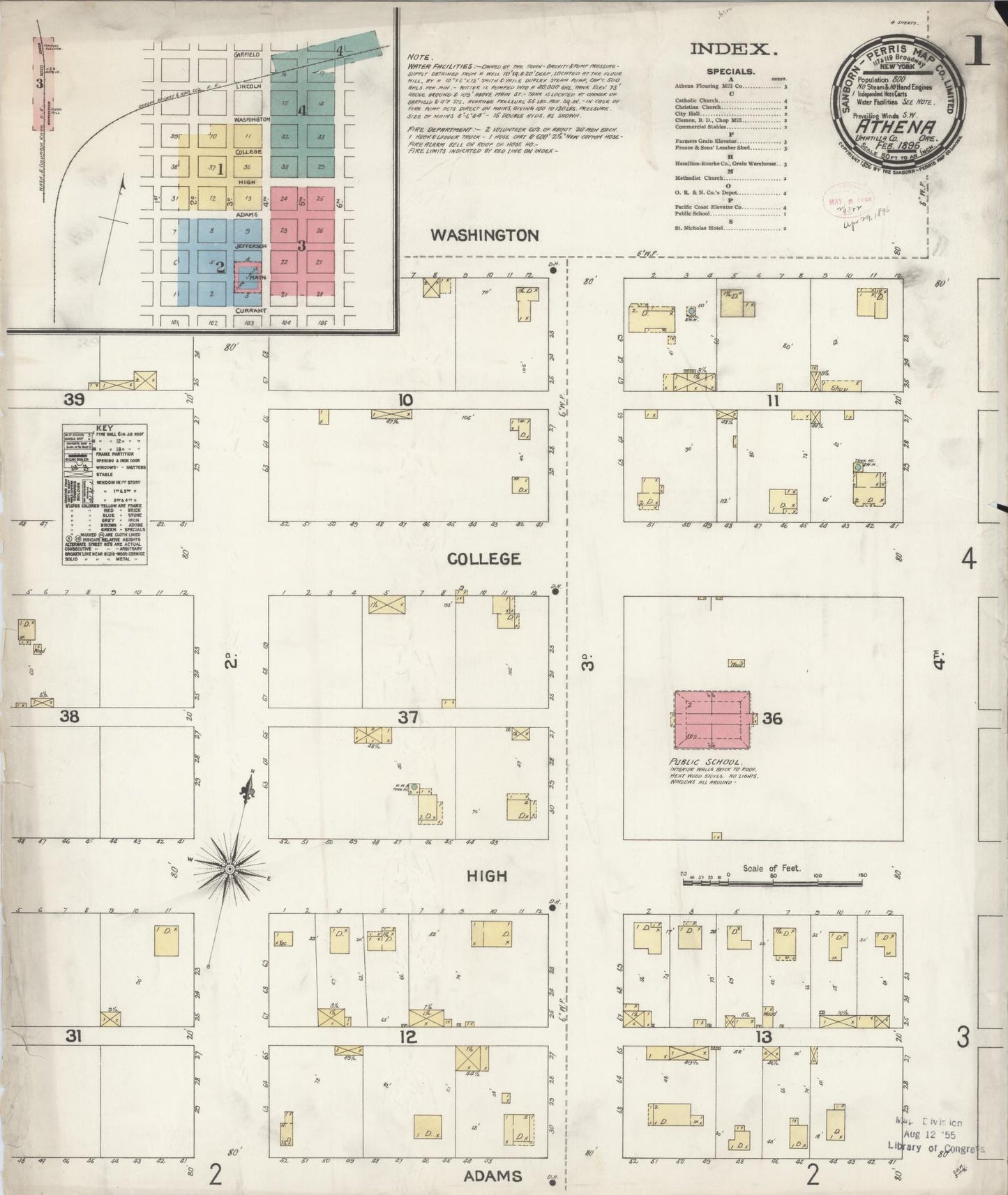 Sanborn Fire Insurance Map from Athena, Umatilla County, Oregon (1896), Sheet #0001 - Historic Sanborn Fire Insurance Map Print, vintage old map wall art, antique decor, genealogy gift, Oregon Oregon map