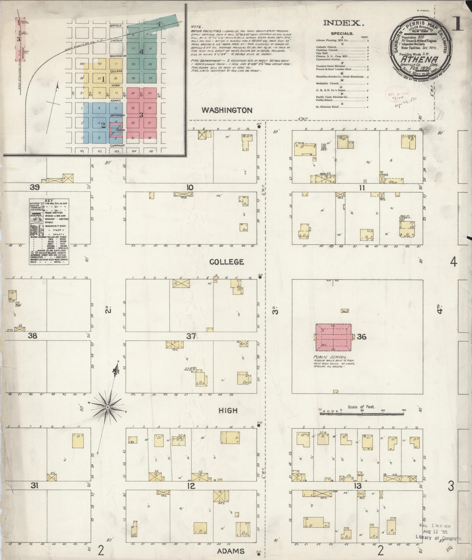 Sanborn Fire Insurance Map from Athena, Umatilla County, Oregon (1896), Sheet #0001 - Historic Sanborn Fire Insurance Map Print, vintage old map wall art, antique decor, genealogy gift, Oregon Oregon map