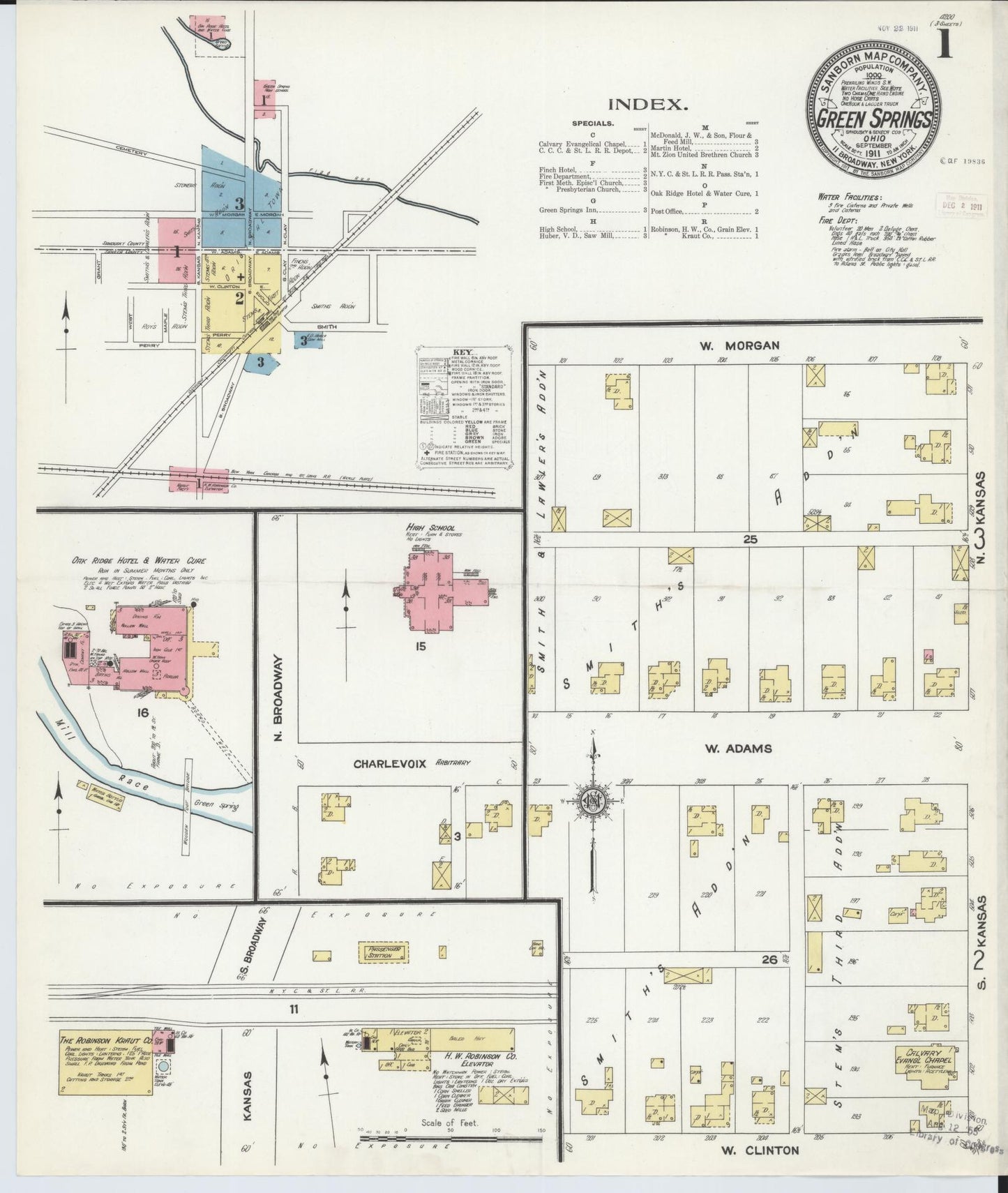 Sanborn Fire Insurance Map from Green Springs, Sandusky And Seneca Counties, Ohio (1911), Sheet #0001 - Historic Sanborn Fire Insurance Map Print, vintage old map wall art, antique decor, genealogy gift, Ohio Ohio map