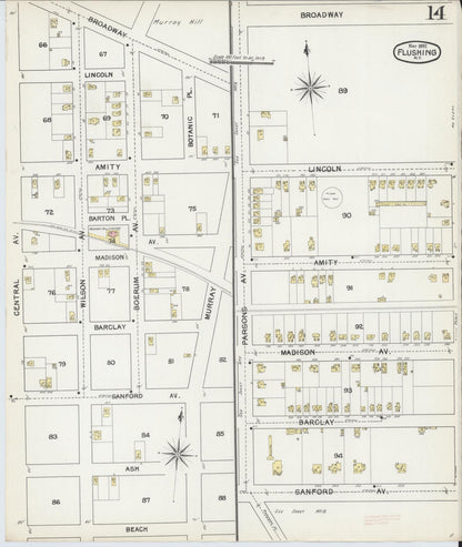 Sanborn Fire Insurance Map from Flushing, Queens County, New York (1892), Sheet #0014 - Complete Map Set gallery image, historic Sanborn map, vintage wall art, New York New York