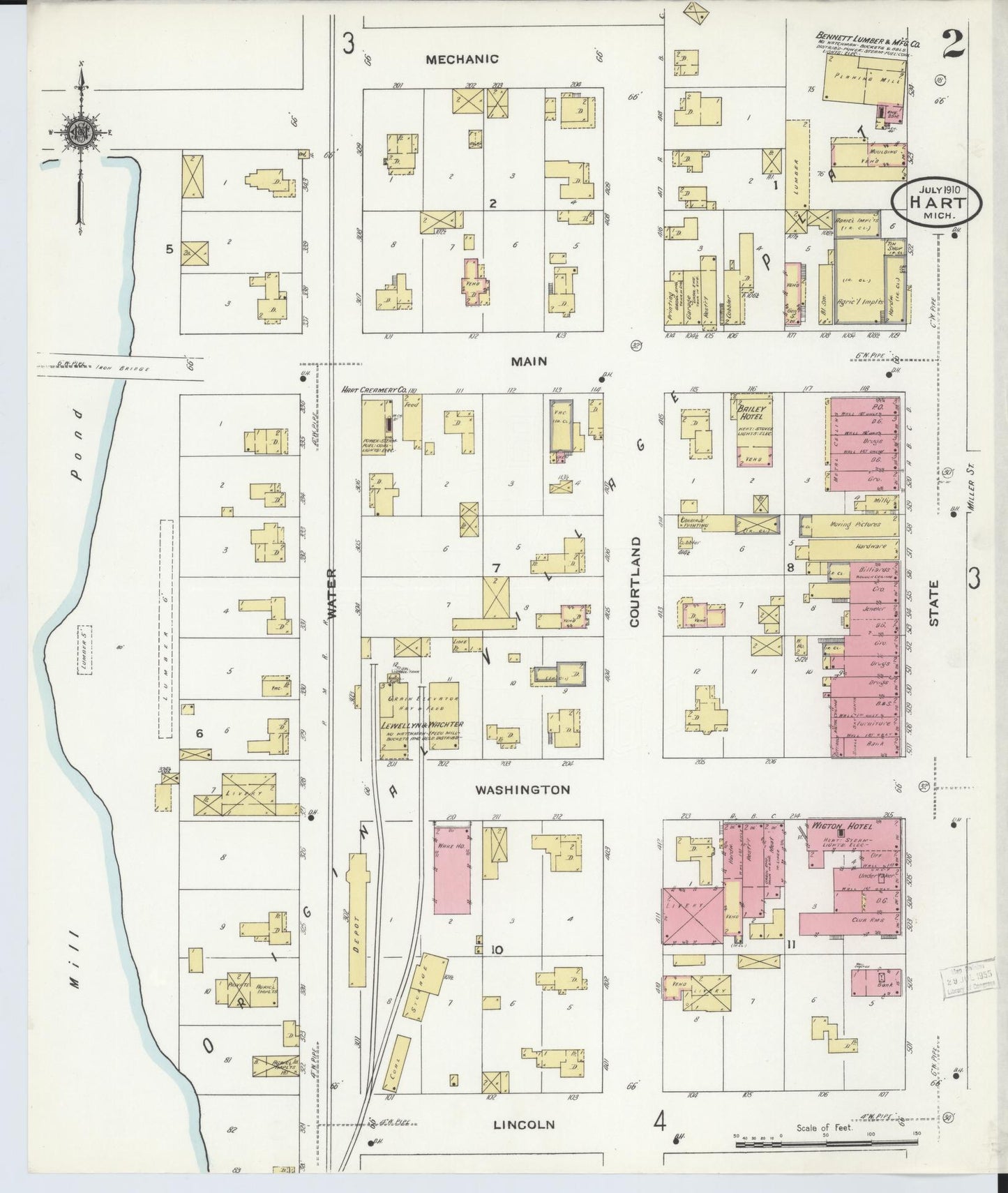 Sanborn Fire Insurance Map from Hart, Oceana County, Michigan (1910), Sheet #0002 - Complete Map Set gallery image, historic Sanborn map, vintage wall art, Michigan Michigan