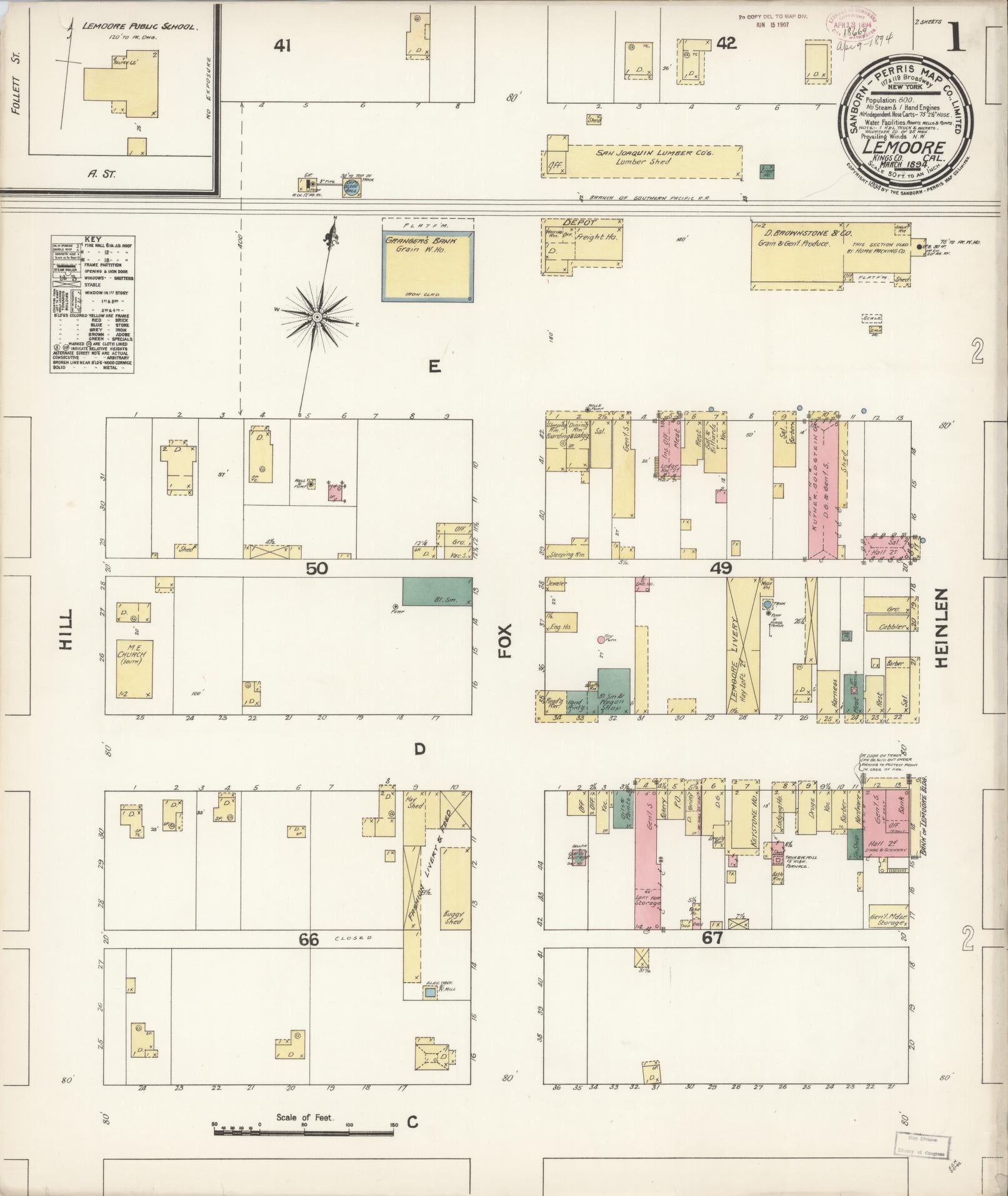 Sanborn Fire Insurance Map from Lemoore, Kings County, California (1894), Sheet #0001 - Historic Sanborn Fire Insurance Map Print, vintage old map wall art, antique decor, genealogy gift, California California map