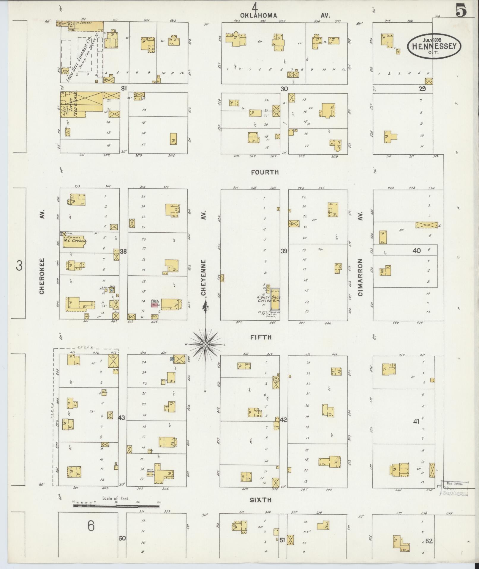 Sanborn Fire Insurance Map from Hennessey, Kingfisher County, Oklahoma (1898), Sheet #0005 - Complete Map Set gallery image, historic Sanborn map, vintage wall art, Oklahoma Oklahoma