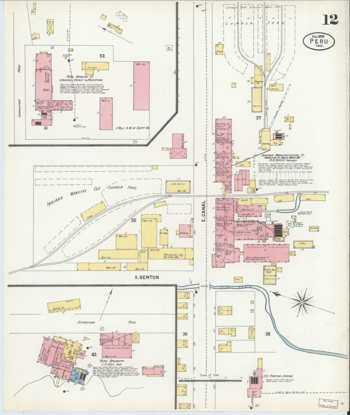 Sanborn Fire Insurance Map from Peru, Miami County, Indiana (1899), Sheet #0012 - Historic Sanborn Fire Insurance Map Print, vintage old map wall art, antique decor, genealogy gift, Indiana Indiana map