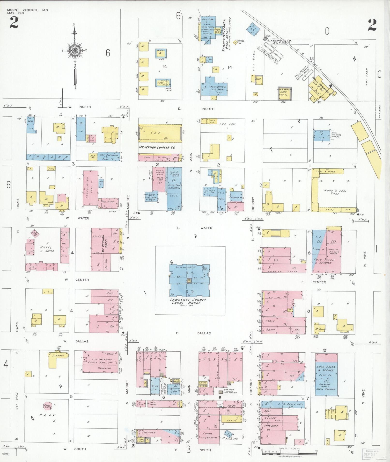 Sanborn Fire Insurance Map from Mount Vernon, Lawrence County, Missouri (1951), Sheet #0002 - Complete Map Set gallery image, historic Sanborn map, vintage wall art, Missouri Missouri