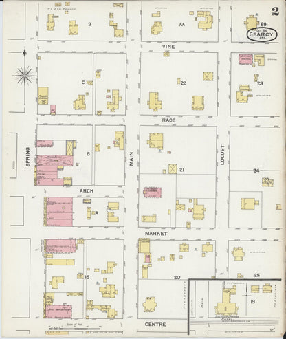 Sanborn Fire Insurance Map from Searcy, White County, Arkansas (1892), Sheet #0002 - Complete Map Set gallery image, historic Sanborn map, vintage wall art, Arkansas Arkansas