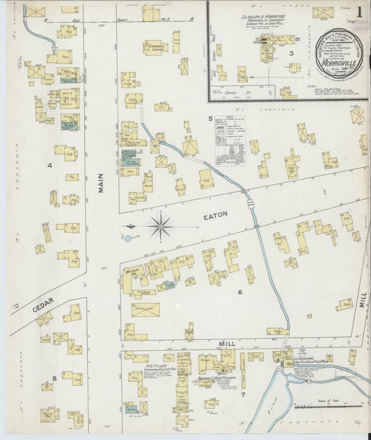 Sanborn Fire Insurance Map from Morrisville, Madison County, New York (1887), Sheet #0001 - Historic Sanborn Fire Insurance Map Print, vintage old map wall art, antique decor, genealogy gift, New York New York map