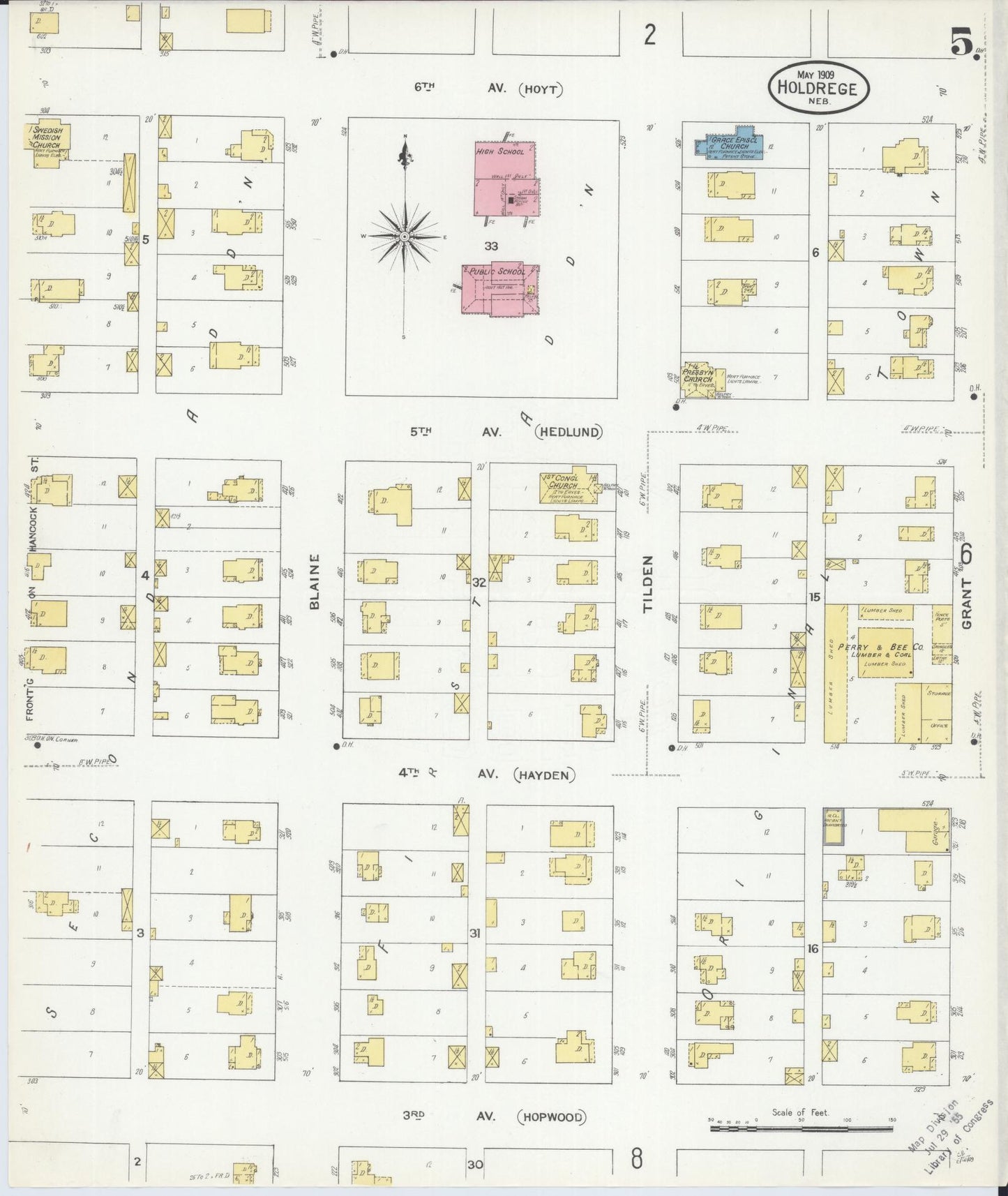 Sanborn Fire Insurance Map from Holdrege, Phelps County, Nebraska (1909), Sheet #0005 - Complete Map Set gallery image, historic Sanborn map, vintage wall art, Nebraska Nebraska