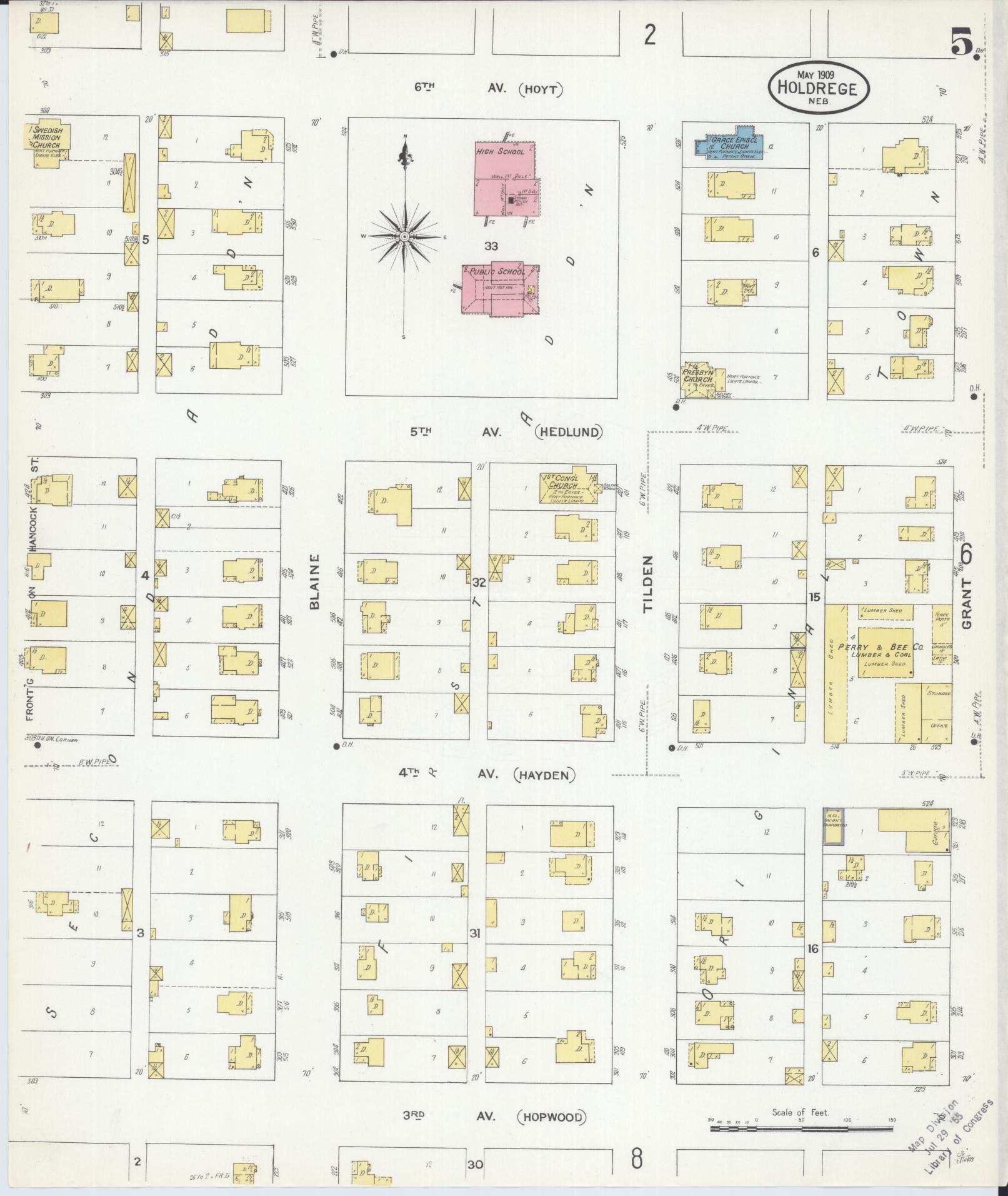 Sanborn Fire Insurance Map from Holdrege, Phelps County, Nebraska (1909), Sheet #0005 - Complete Map Set gallery image, historic Sanborn map, vintage wall art, Nebraska Nebraska
