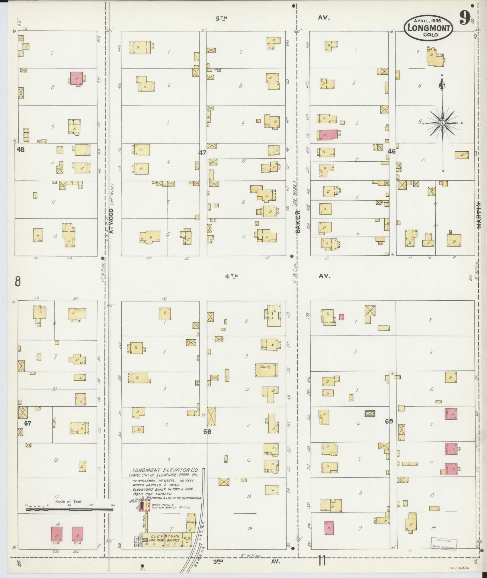 Sanborn Fire Insurance Map from Longmont, Boulder County, Colorado (1906), Sheet #0009 - Complete Map Set gallery image, historic Sanborn map, vintage wall art, Colorado Colorado