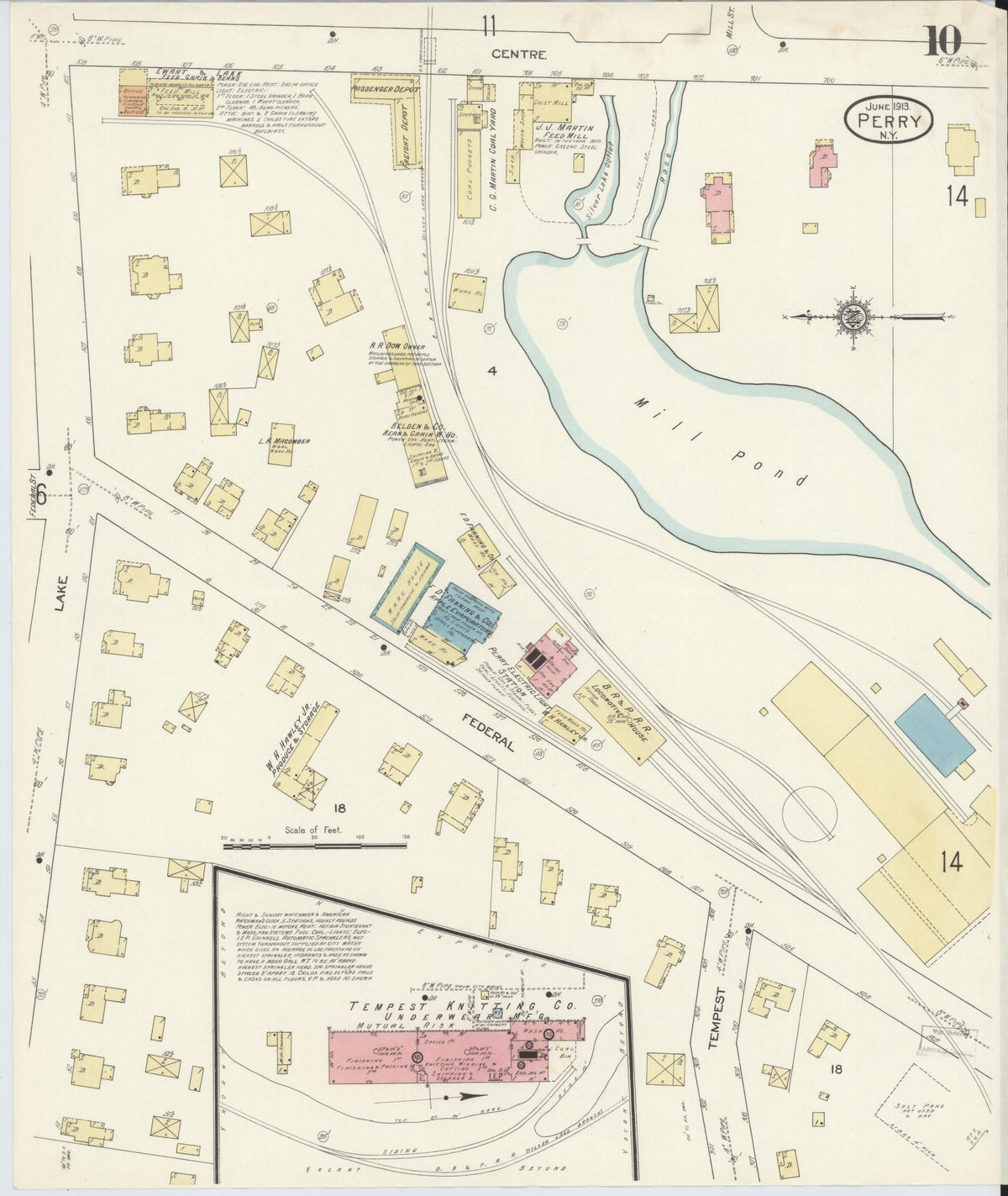 Sanborn Fire Insurance Map from Perry, Wyoming County, New York (1913), Sheet #0010 - Historic Sanborn Fire Insurance Map Print, vintage old map wall art, antique decor, genealogy gift, New York New York map