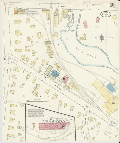 Sanborn Fire Insurance Map from Perry, Wyoming County, New York (1913), Sheet #0010 - Historic Sanborn Fire Insurance Map Print, vintage old map wall art, antique decor, genealogy gift, New York New York map