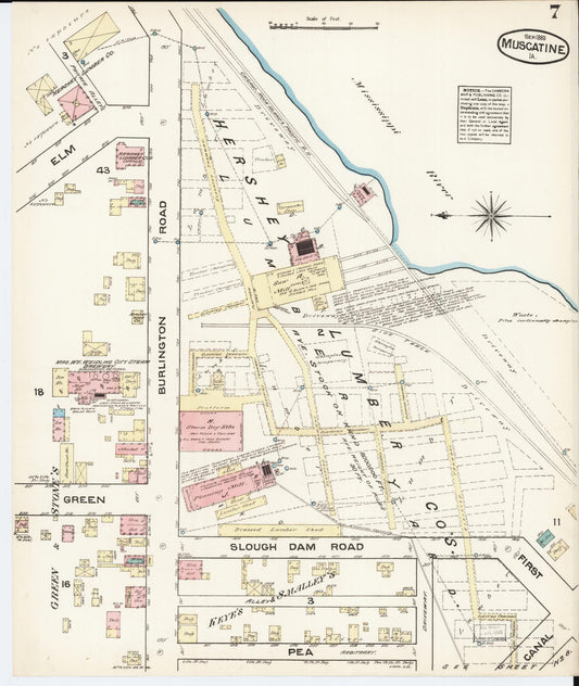 Sanborn Fire Insurance Map from Muscatine, Muscatine County, Iowa (1883), Sheet #0007 - Historic Sanborn Fire Insurance Map Print, vintage old map wall art