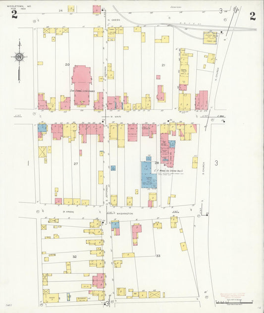 Sanborn Fire Insurance Map from Middletown, Frederick County, Maryland (1934), Sheet #0002 - Historic Sanborn Fire Insurance Map Print, vintage old map wall art