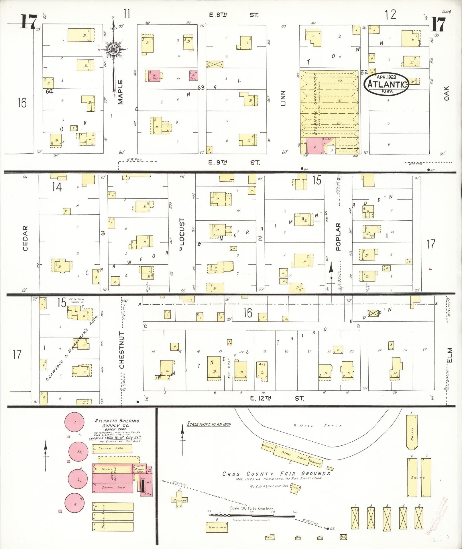 Sanborn Fire Insurance Map from Atlantic, Cass County, Iowa (1923), Sheet #0017 - Historic Sanborn Fire Insurance Map Print, vintage old map wall art