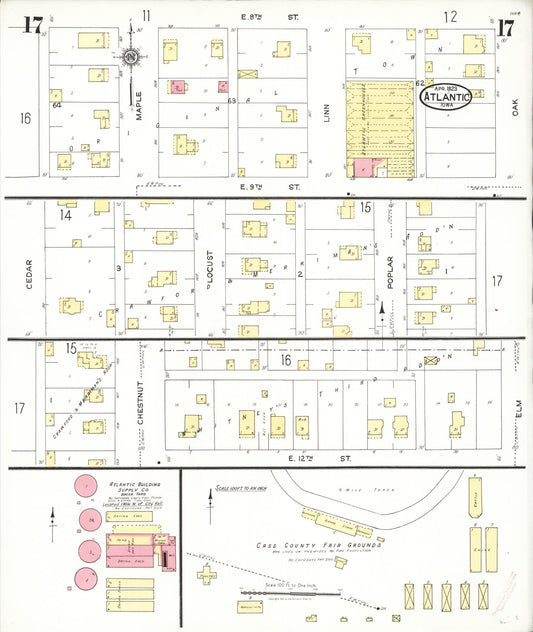 Sanborn Fire Insurance Map from Atlantic, Cass County, Iowa (1923), Sheet #0017 - Historic Sanborn Fire Insurance Map Print, vintage old map wall art