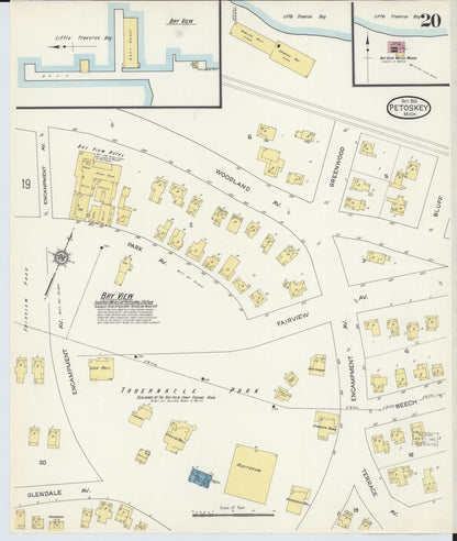Sanborn Fire Insurance Map from Petoskey, Emmet County, Michigan (1913), Sheet #0020 - Complete Map Set gallery image, historic Sanborn map, vintage wall art, Michigan Michigan