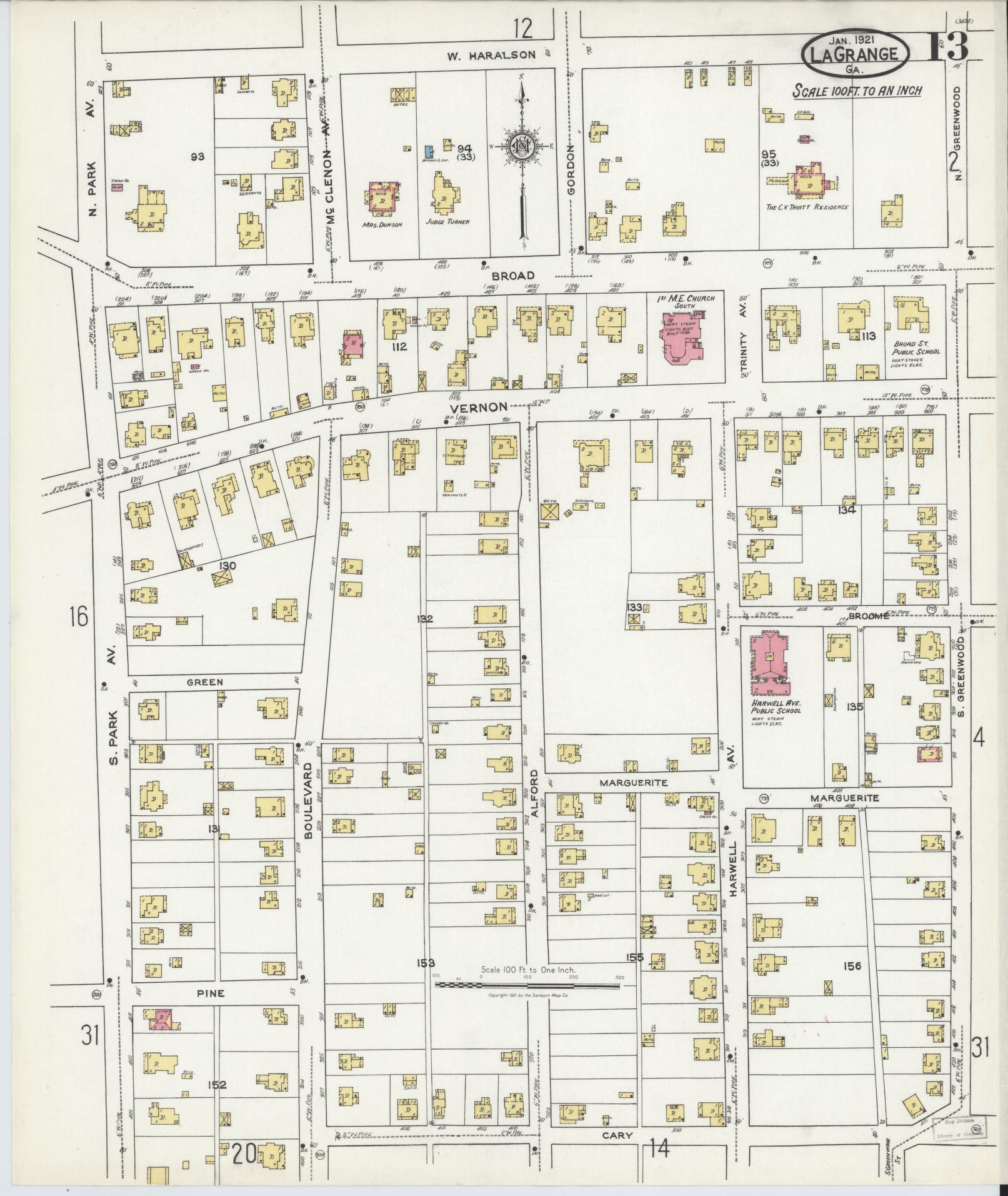 Sanborn Fire Insurance Map from La Grange, Troup County, Georgia (1921), Sheet #0013 - Complete Map Set gallery image, historic Sanborn map, vintage wall art, Georgia Georgia