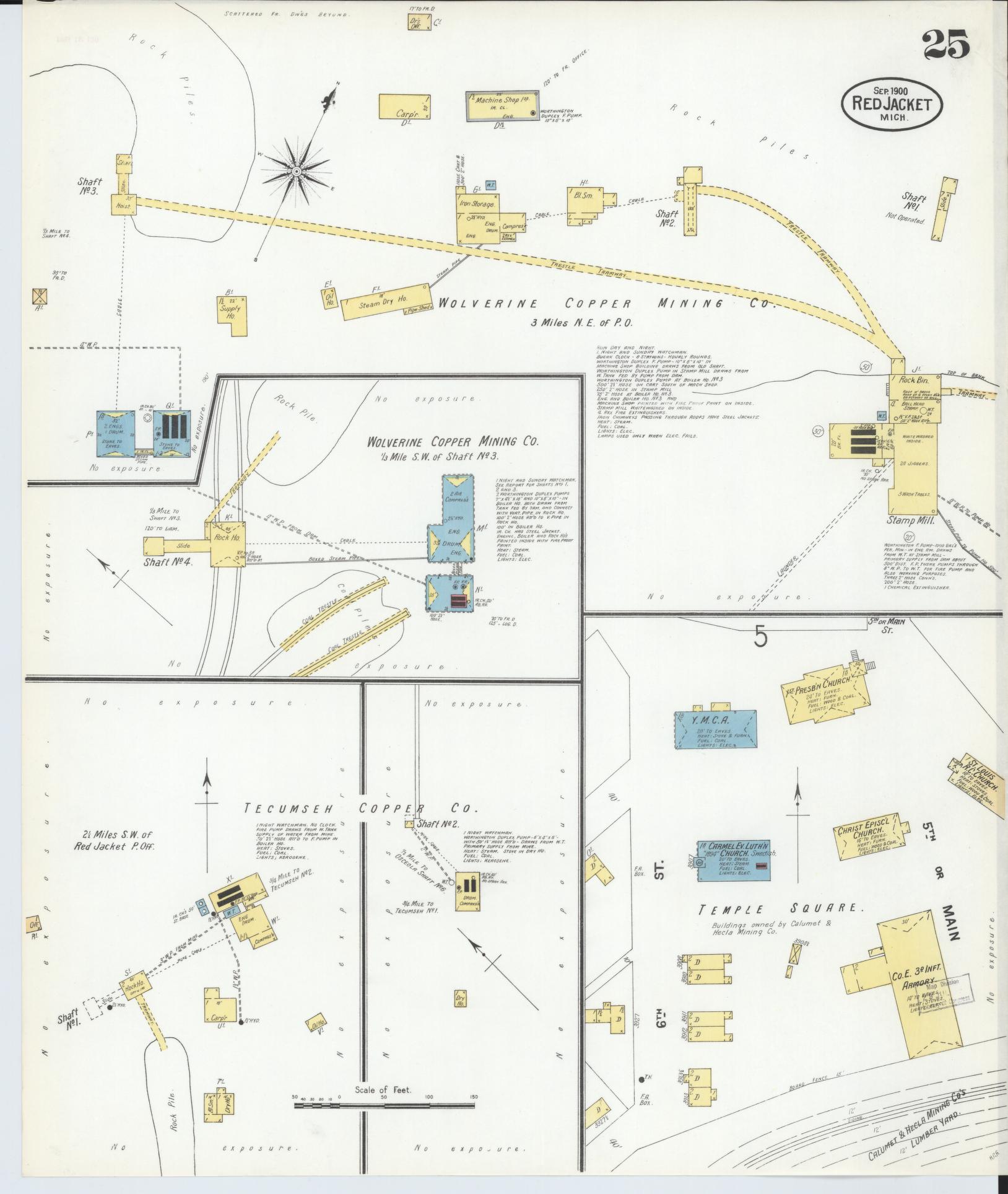Sanborn Fire Insurance Map from Red Jacket, Houghton County, Michigan (1900), Sheet #0025 - Complete Map Set gallery image, historic Sanborn map, vintage wall art, Michigan Michigan